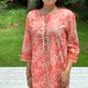 Ethnic Indian Kurti/ Tunic Pink Floral Design